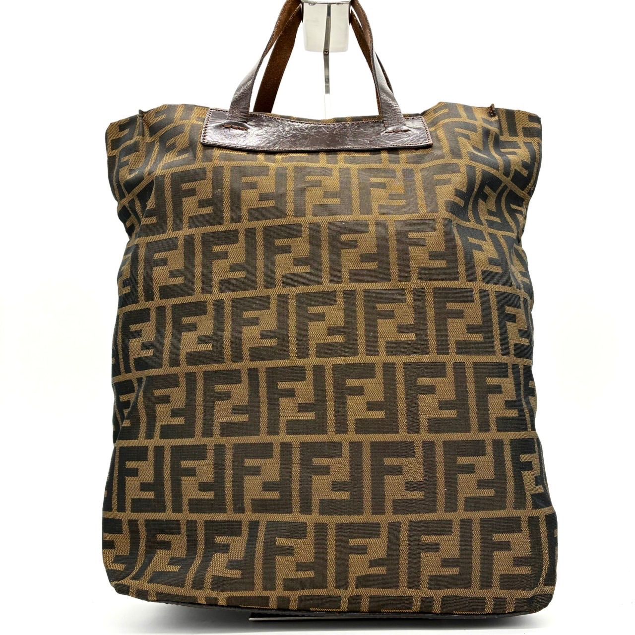 美品】フェンディ ズッカ柄 トートバッグ キャンバス レザー ブラウン