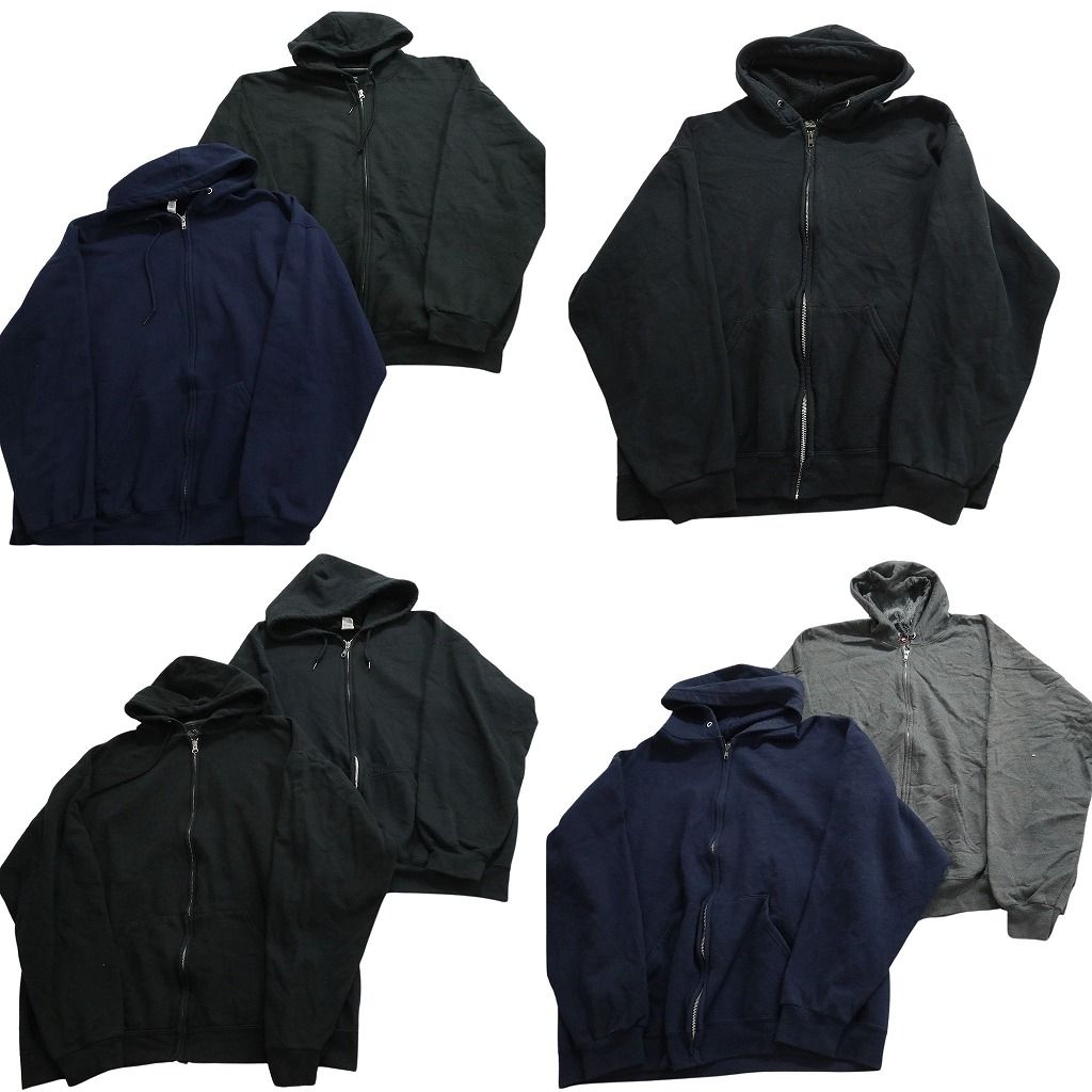 古着卸 まとめ売り 無地 フルジップ パーカー スウェット 7枚セット (メンズ L /XL /2XL ) ブラック ネイビー グレー 中古 古着 ND4537