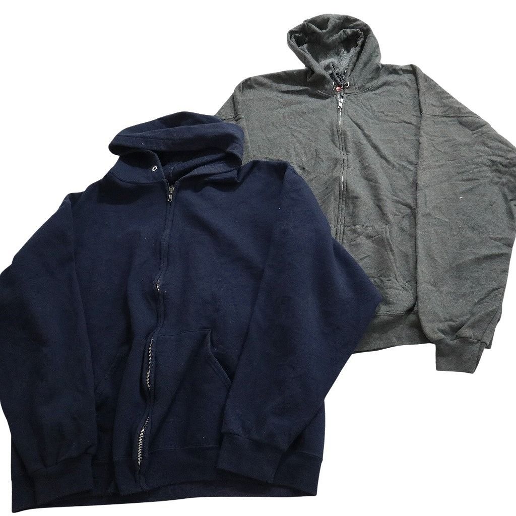 古着卸 まとめ売り 無地 フルジップ パーカー スウェット 7枚セット (メンズ L /XL /2XL ) ブラック ネイビー グレー 中古 古着 ND4537