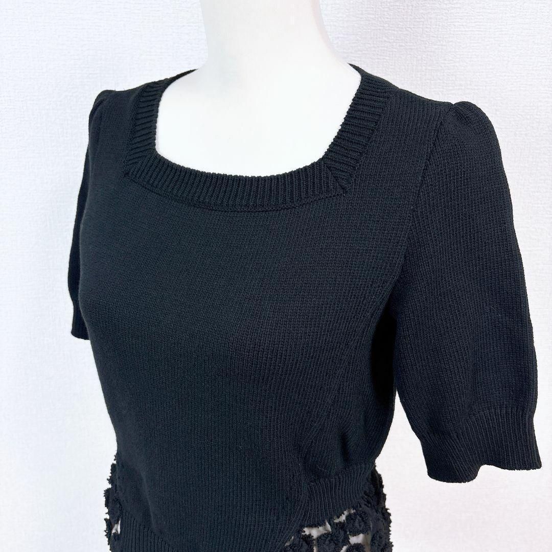【タグ付き未使用】TO BE CHIC 半袖ニットブラウス 40 裾シアー 黒 タグ付き未使用】TO BE CHIC 半袖ニットブラウス 40 裾シアー 黒