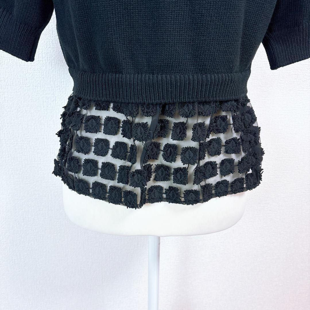 【タグ付き未使用】TO BE CHIC 半袖ニットブラウス 40 裾シアー 黒 タグ付き未使用】TO BE CHIC 半袖ニットブラウス 40 裾シアー 黒