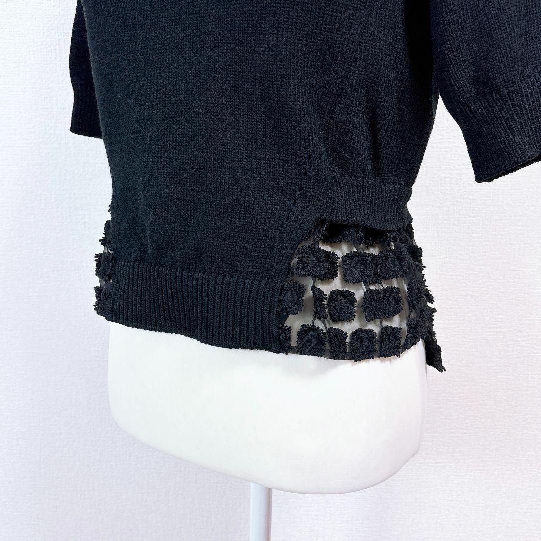 【タグ付き未使用】TO BE CHIC 半袖ニットブラウス 40 裾シアー 黒 タグ付き未使用】TO BE CHIC 半袖ニットブラウス 40 裾シアー 黒