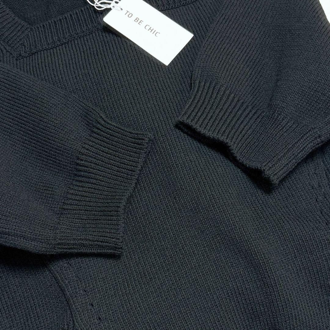 タグ付き未使用】TO BE CHIC 半袖ニットブラウス 40 裾シアー 黒