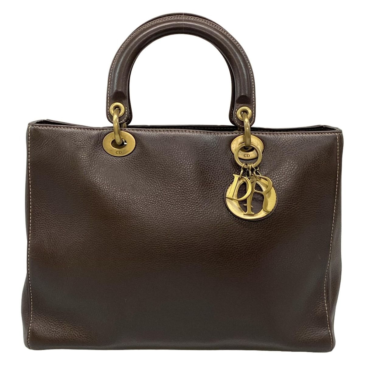 クリスチャンディオール　ブラウンレザーショルダーバッグ D型金具付き クリスチャンディオール サドルバッグ レザー ショルダーバッグ
