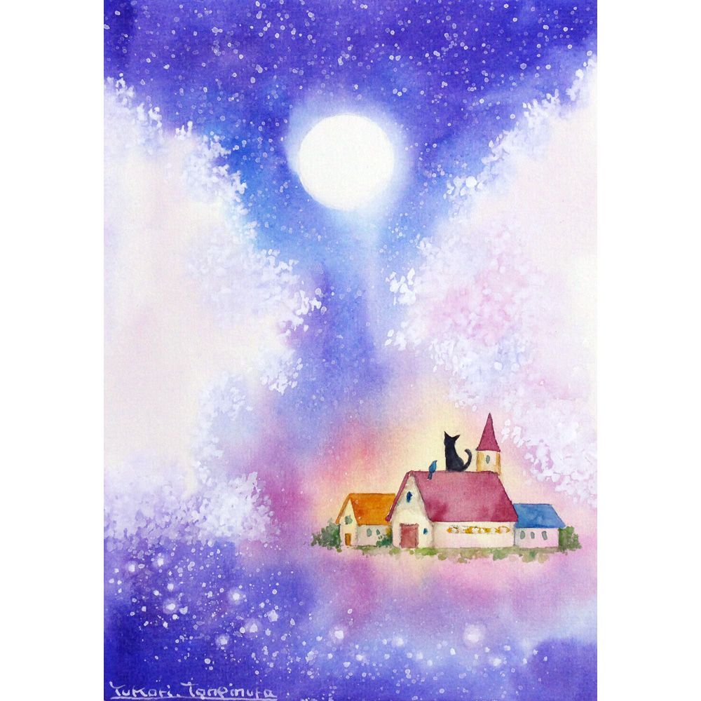 ぷうあさま専用（原画）淡い春の夜 ほか　7点おまとめ 原画）桜咲く夜【A5サイズ／水彩画／#2996】 - メルカリ