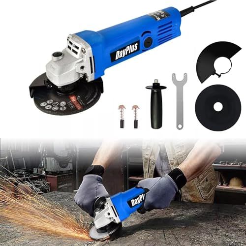 【迅速に発送】DayPlus ディスクグラインダー コード式 グラインダー 100mm 900W アングル 工具 DIY 研磨工具 オフセット砥石 カーボンブラシ付属 アングル軽量 サイドハンドル 日本語取扱説明書 0097cf45