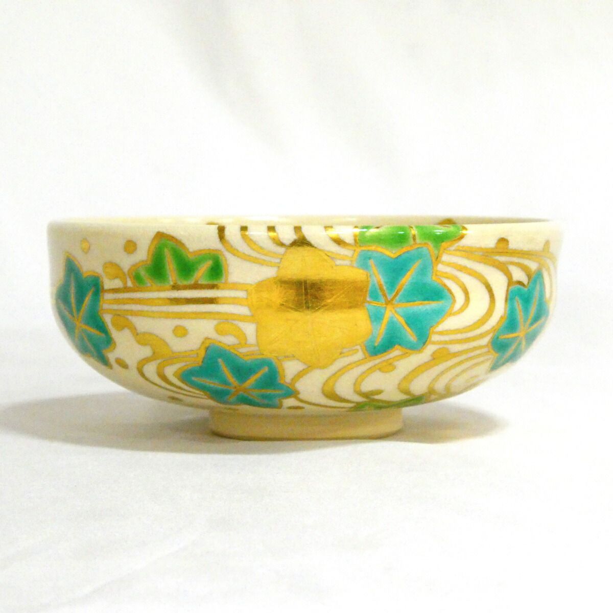 平安 高台寺窯 森里陶楽作 流水青楓 平茶碗 茶道具【中古・美品