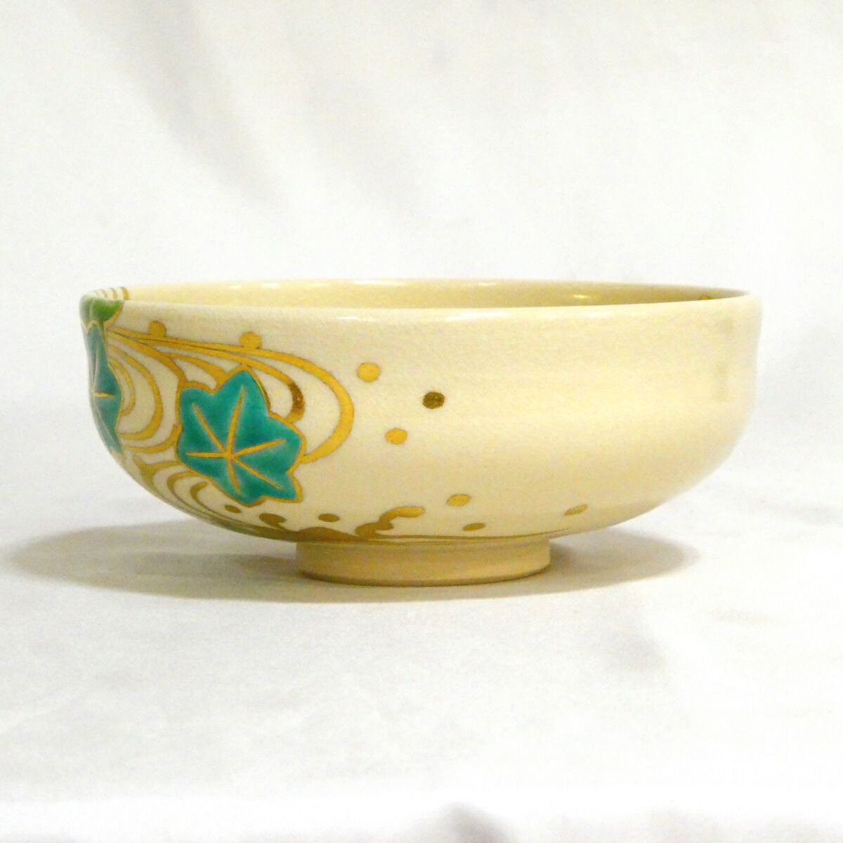 平安 高台寺窯 森里陶楽作 流水青楓 平茶碗 茶道具【中古・美品