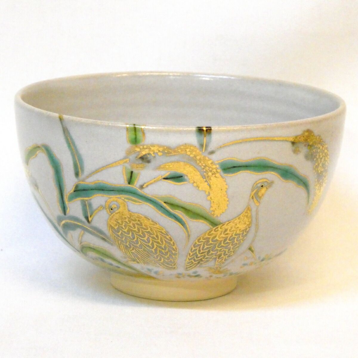 尋牛斎宗匠書付】眞葛焼 宮川香斎(真葛香斎)作 銘「野分」粟に鶉 茶碗