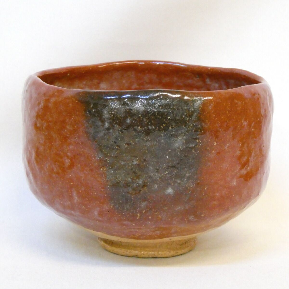 尋牛斎宗匠書付】八事窯 三代 中村道年作 銘「福寿」 赤茶碗 楽焼 赤楽