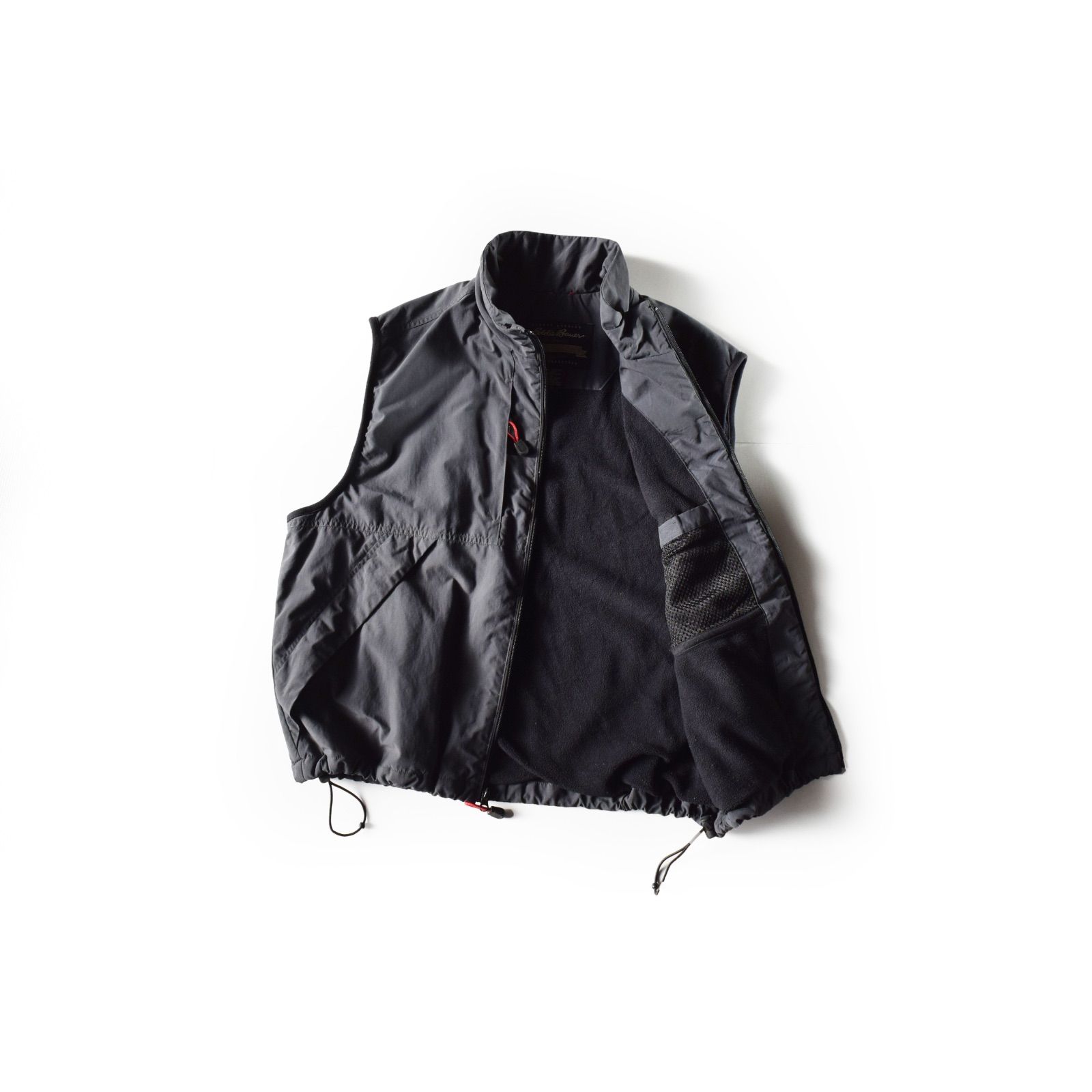 90's Eddie Bauer 裏フリース ナイロンシェルジャケット ブラック 00s 90s エディーバウアー eddie bauer ナイロンベスト 裏フリース y2k