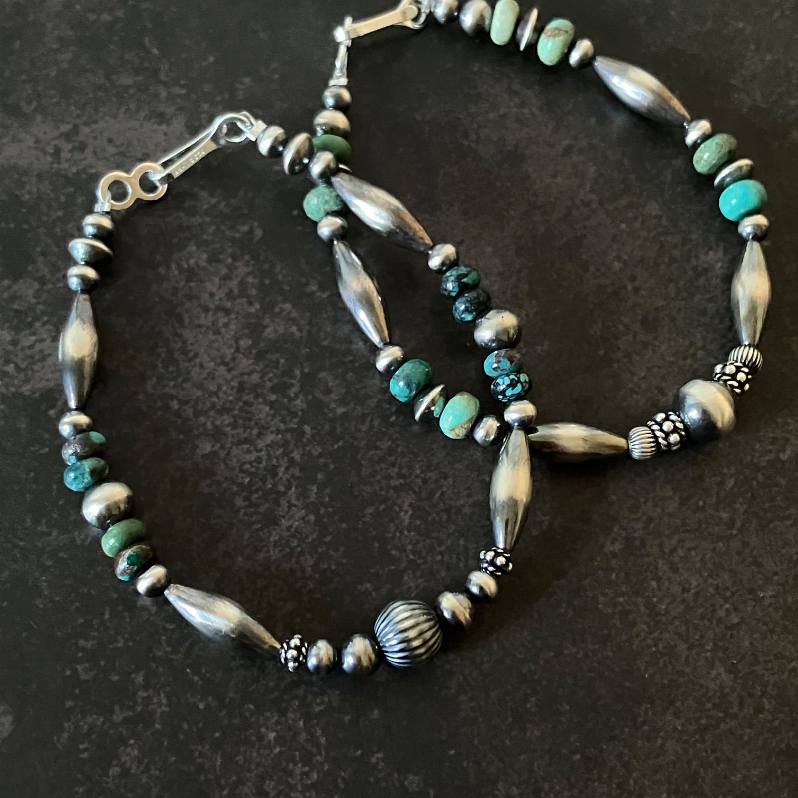 silver925ナバホパール×天然ターコイズのブレスレット 19cm メンズ