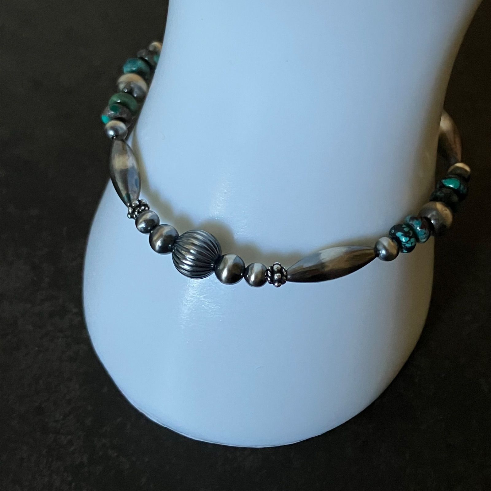 silver925ナバホパール×天然ターコイズのブレスレット 19cm メンズ