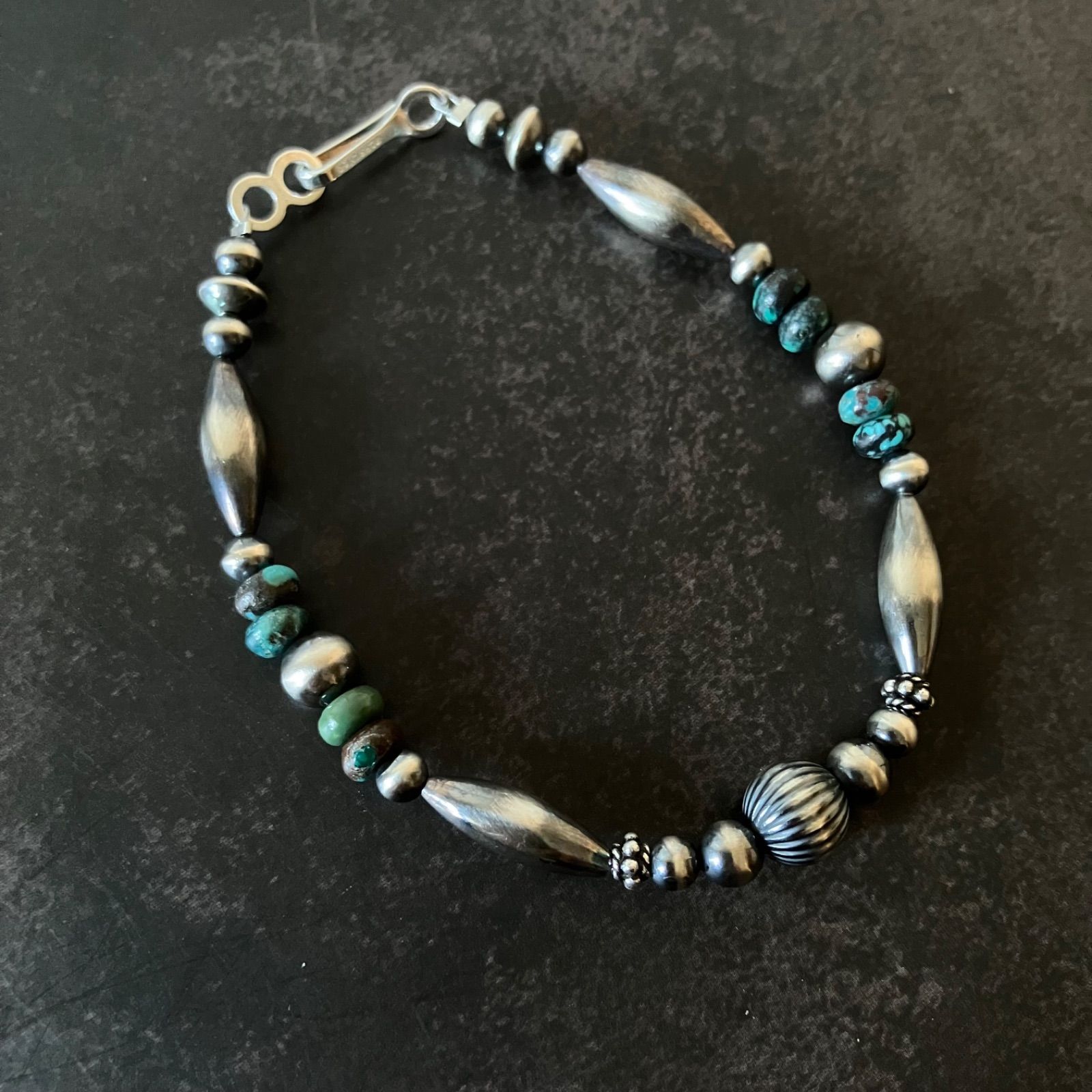 silver925ナバホパール×天然ターコイズのブレスレット 19cm メンズ