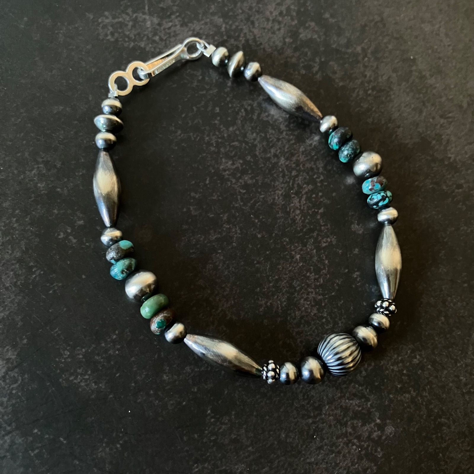 silver925ナバホパール×天然ターコイズのブレスレット 19cm メンズ