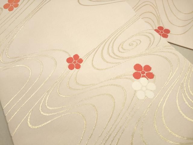 平和屋着物◎九寸名古屋帯　流水花文　金糸　正絹　逸品　DABA8120xg