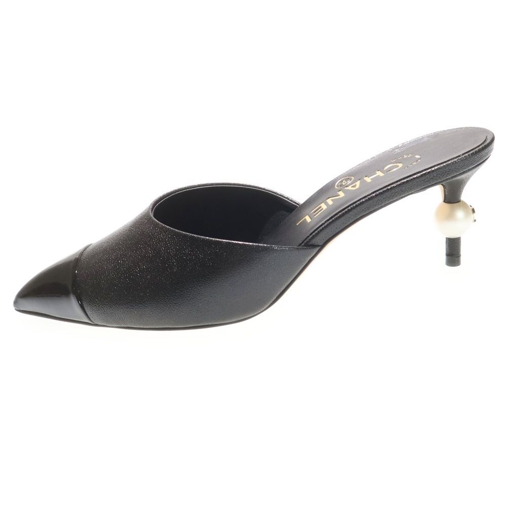 CHANEL (シャネル) ココマーク フェイクパールヒール レザーミュール