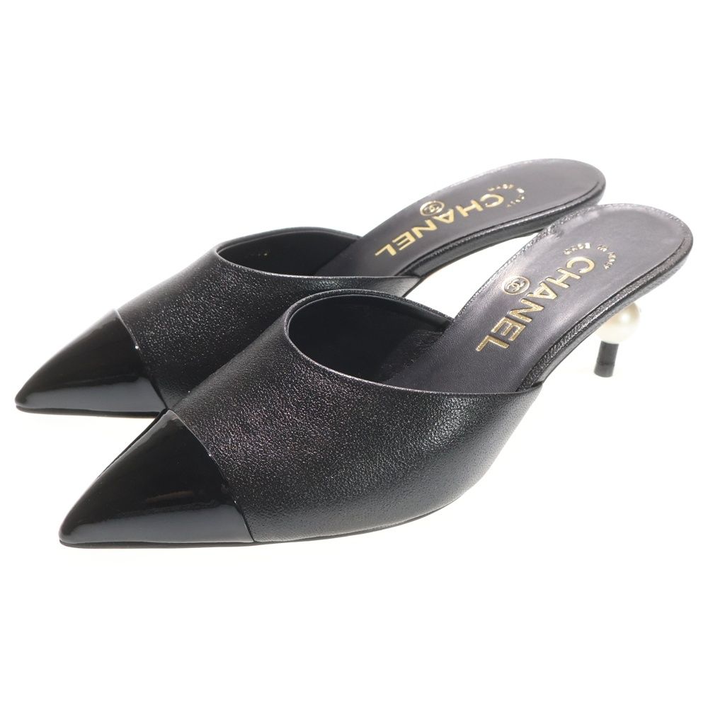 CHANEL (シャネル) ココマーク フェイクパールヒール レザーミュール