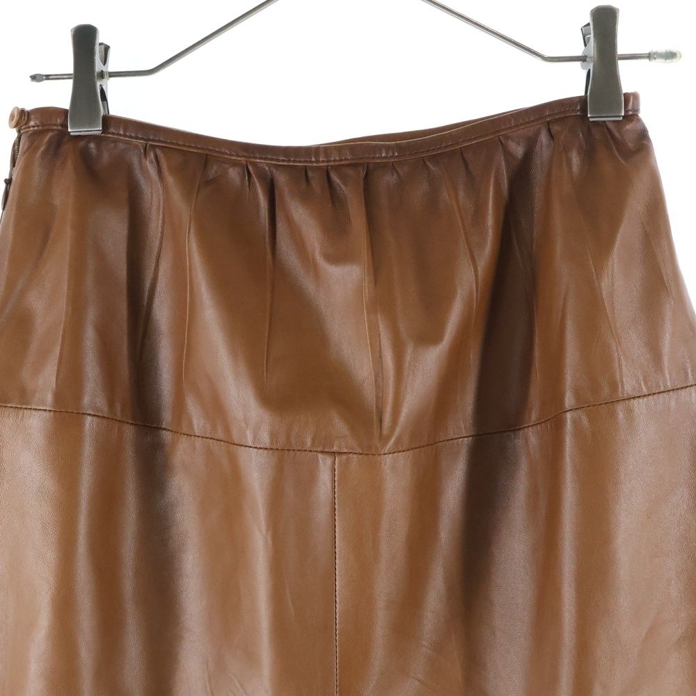 PRADA (プラダ) ラムレザー タイトスカート 膝下 ブラウン レディース
