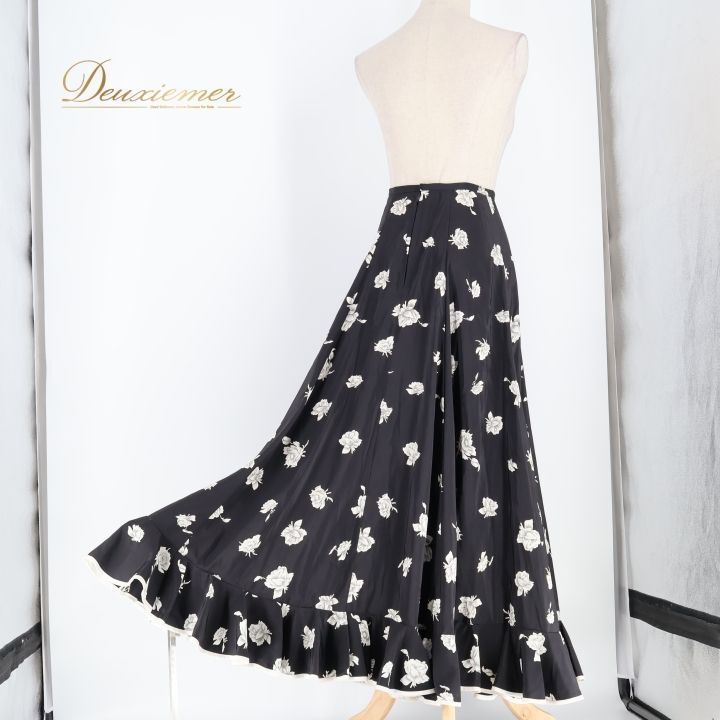 フラメンコ 衣装 ファルダ スカート ペチコート レッスン 黒 花柄 薔薇