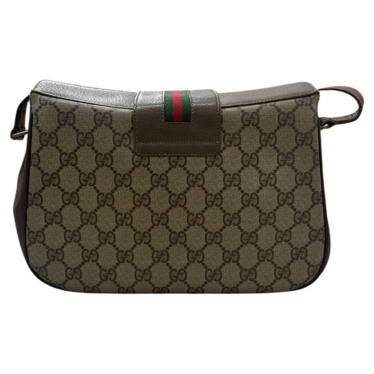 【美品】グッチ　ショルダーバッグ　GGスプリーム　PVC　ゴールド金具　革　茶 GUCCI グッチ オールドグッチ GGスプリームキャンバス ブラウン