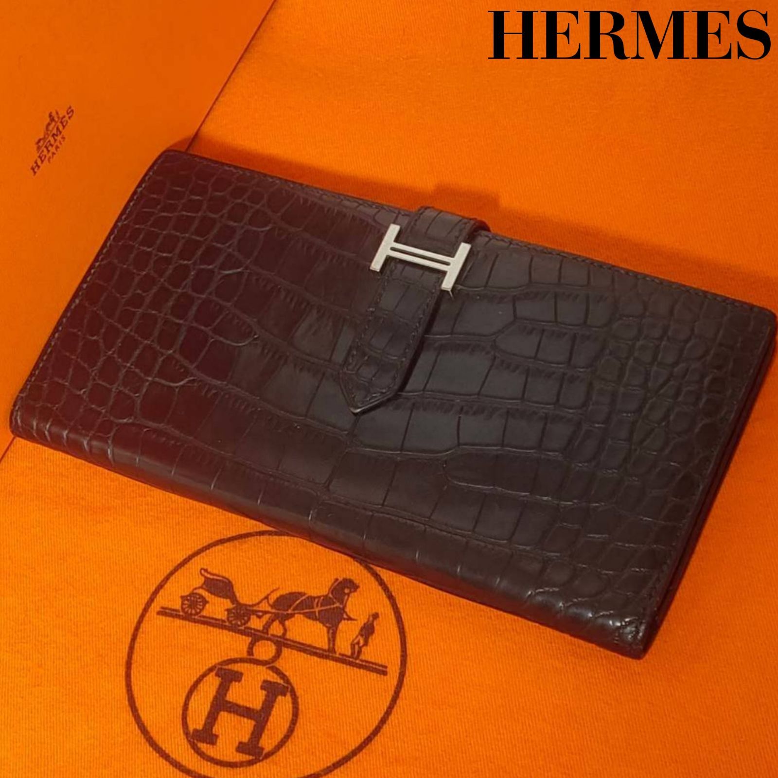 【極美品】エルメス ベアンスフレ アリゲーター 長財布 H金具 ブラック 定価130万円超【極美品・唯一無二】エルメス HERMES ベアンスフレ