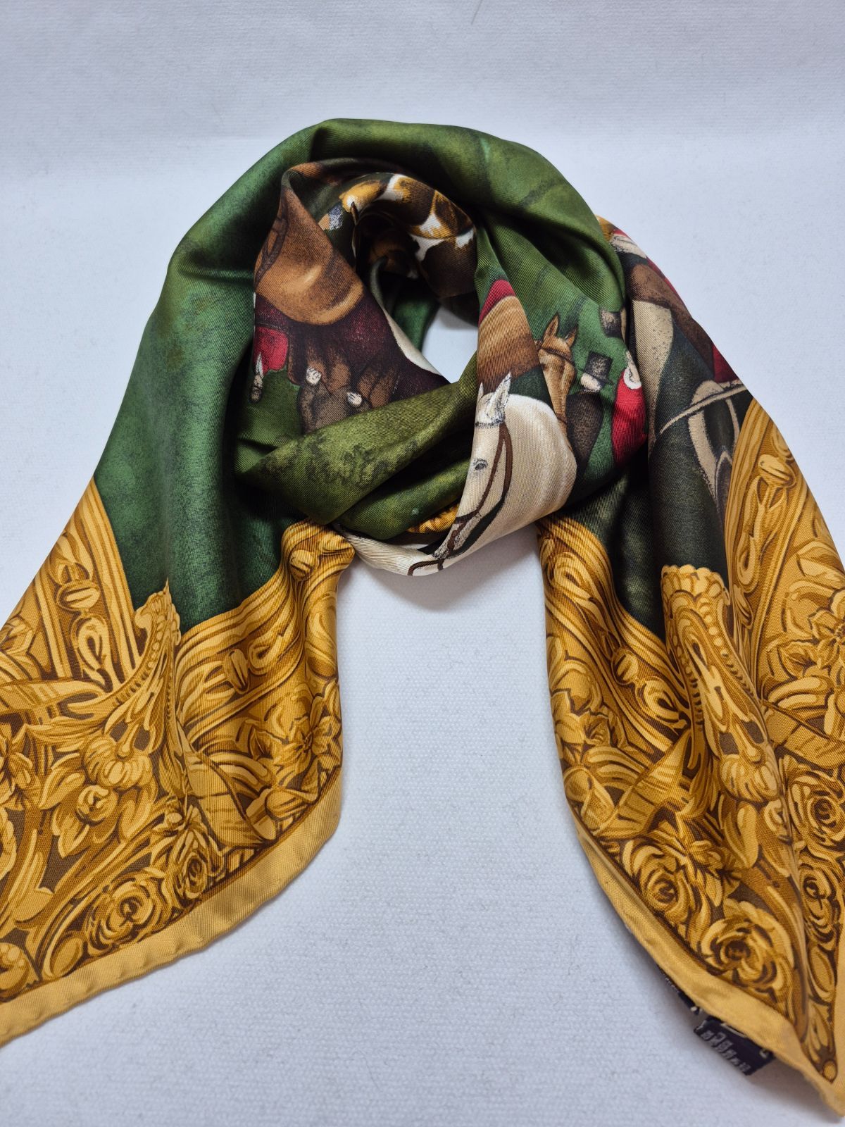 used品】美品！RALPH LAUREN レディーススカーフ シルク100% MADE IN