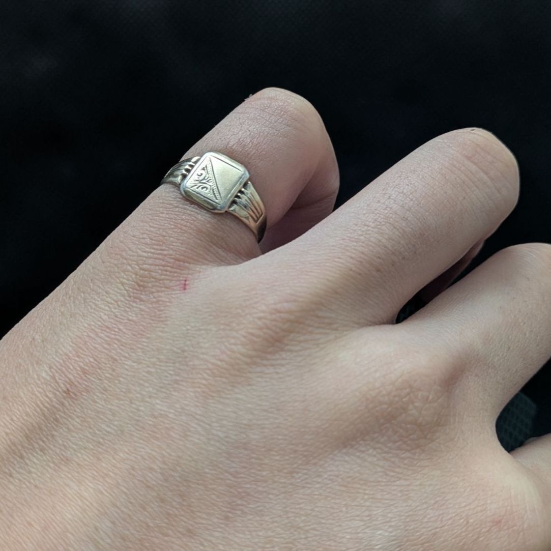 英国 イギリス製 9金 × シルバー コンビ スクエアシグネットリング