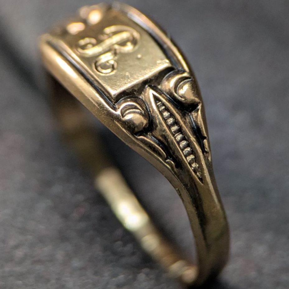 イニシャル「R」 10K GF ヴィンテージ シグネットリング 9号 アール