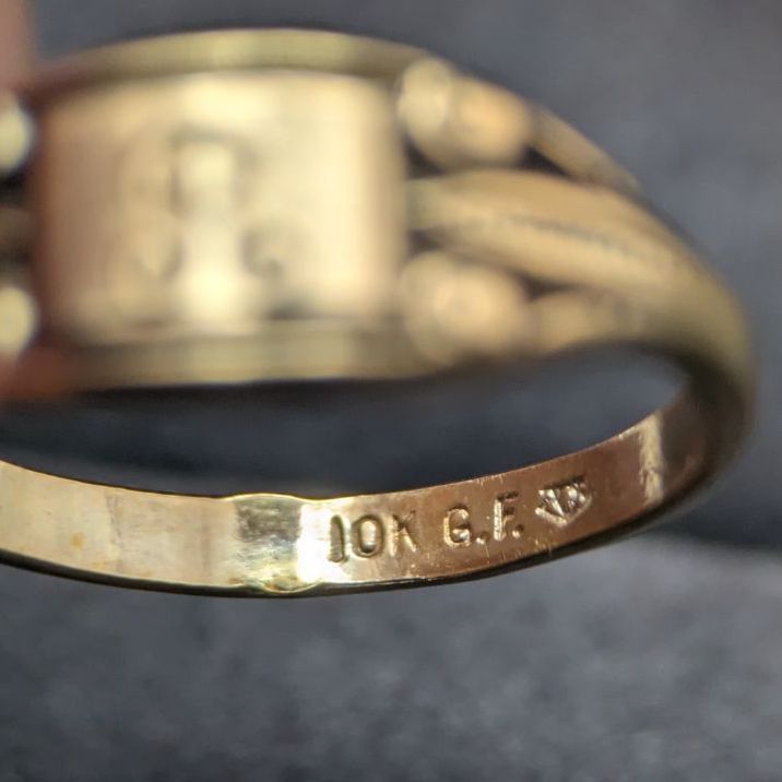 イニシャル「R」 10K GF ヴィンテージ シグネットリング 9号 アール