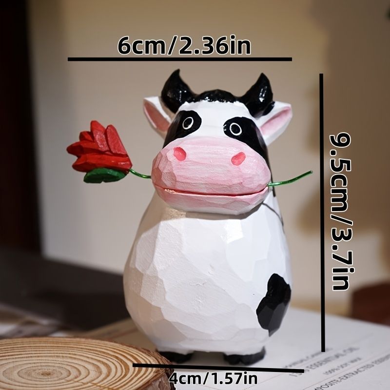 オブジェ 置物 バラを咥えている牛 うし ウシ 木製 インテリア
