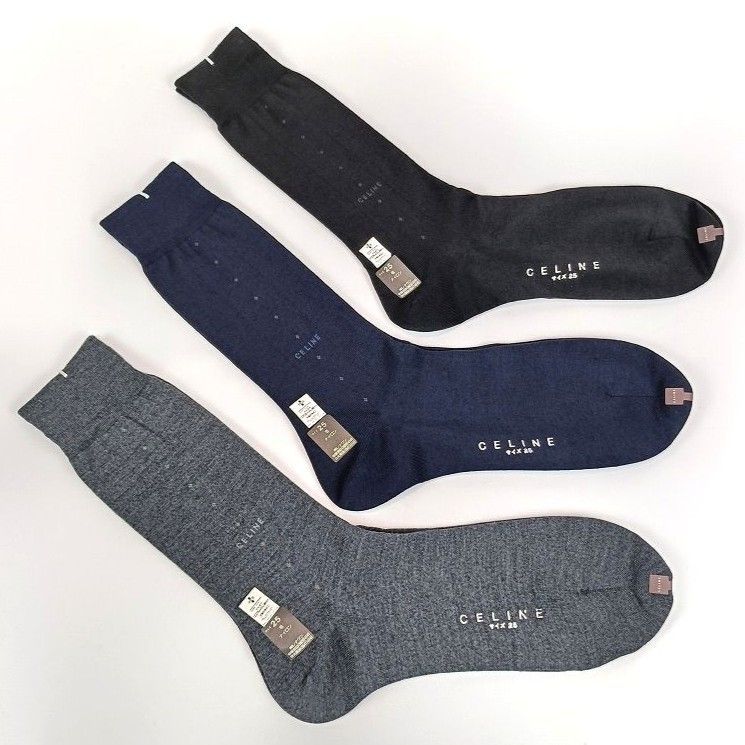 未使用 CELINE セリーヌ 靴下 3足セット 25cm ブラック 黒 ネイビー 紺