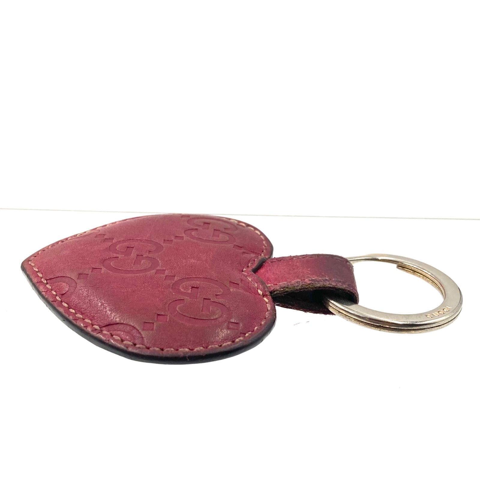 GUCCI グッチ グッチシマ ハート型キーリング チャーム レザー レッド