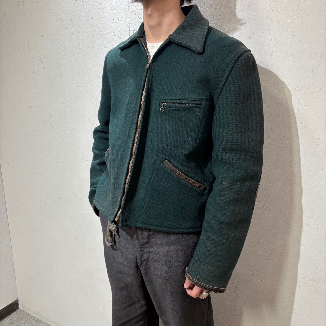 Unknown】50～60s Wool × Leather Sports Jacket 