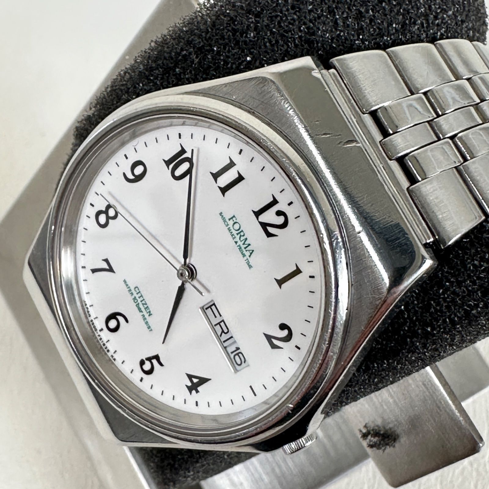 稼動品 CITIZEN FORMA クオーツ デイデイト 白文字盤 腕時計 シルバー 