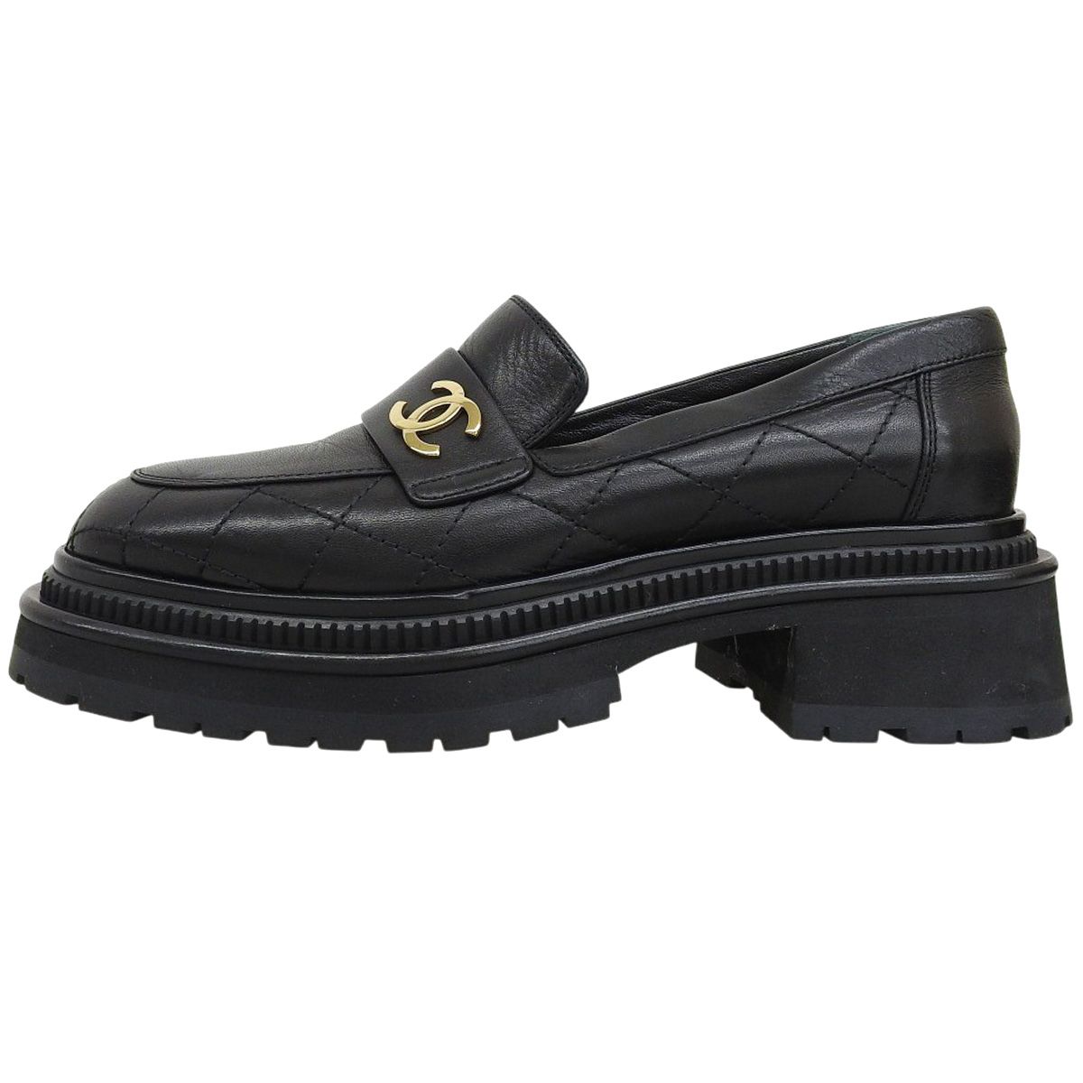 【美品】CHANEL フラットシューズ　ココマーク　マトラッセ　ブラック36 CHANEL(シャネル) マトラッセ ココマーク ローファー フラットシューズ