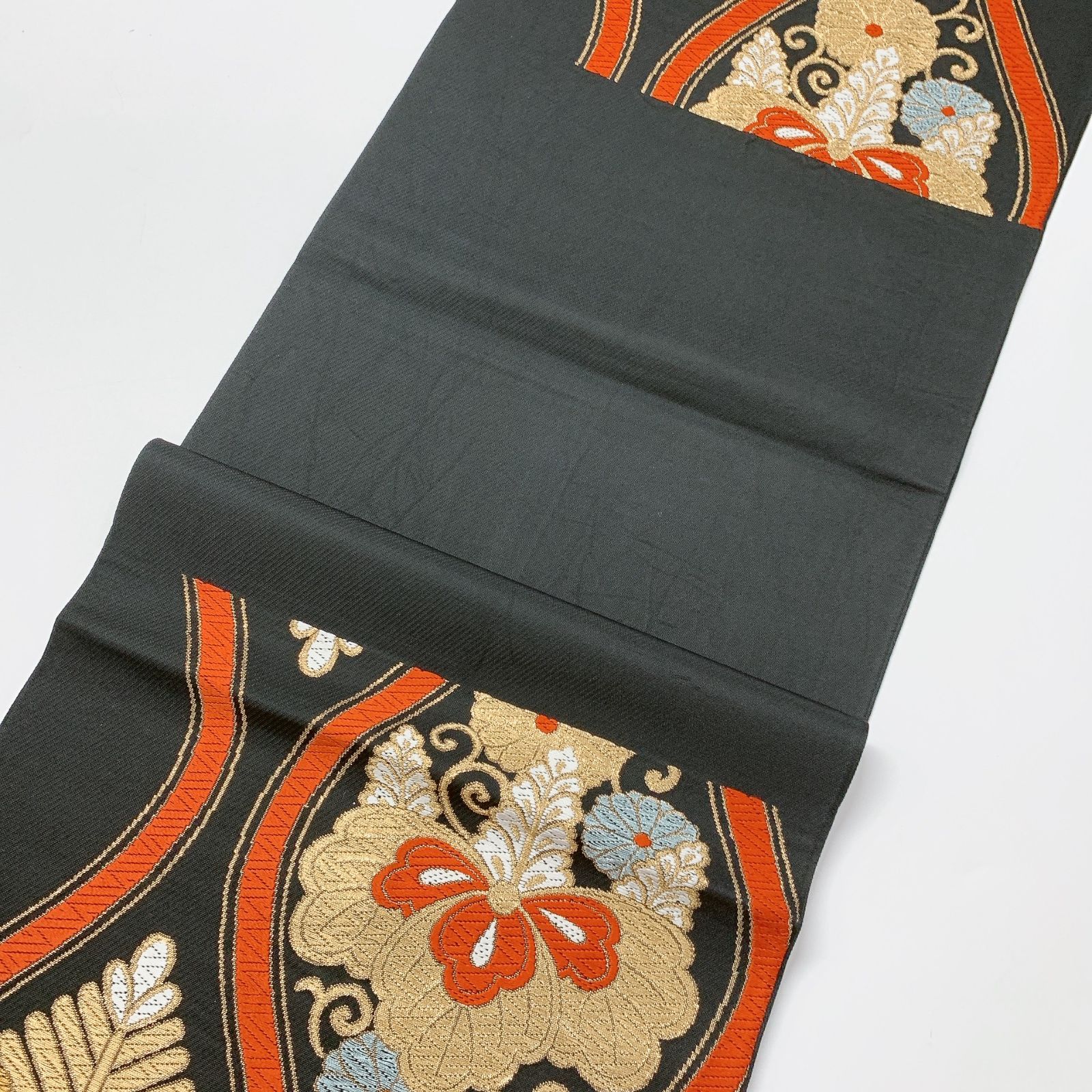 袋帯　伝統工芸士　小笹宏風　桐紋　桐の花　下がり藤　金糸　着物　064a p 6620］袋帯 桐花立湧文様 黒 金糸 六通 正絹 着物 フォーマル - メルカリ