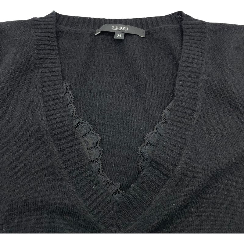 グッチ　リボン付きVネックカシミヤセーター　ブラック　イタリア製 グッチ リボン付きVネックカシミヤセーター ブラック イタリア製