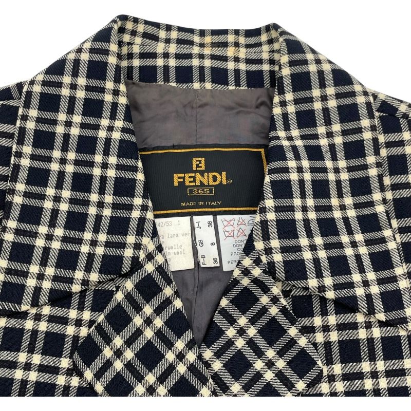 フェンディ ジャケット ショートコート フェンディ FENDI チェックショートジャケット ブラック ウール