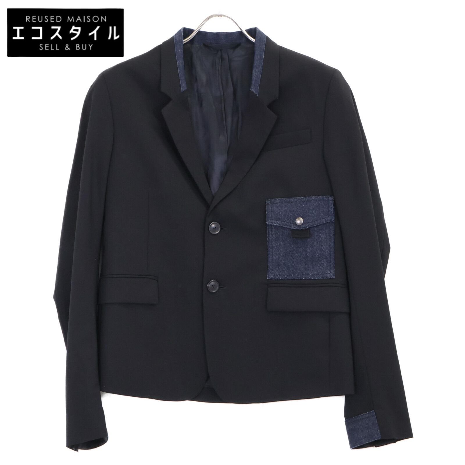 old DIESEL デニム 切り替え ウール テーラードジャケット DIESEL BlackGold ディーゼルブラックゴールド ﾌﾞﾗｯｸ ﾃﾞﾆﾑ切り替え