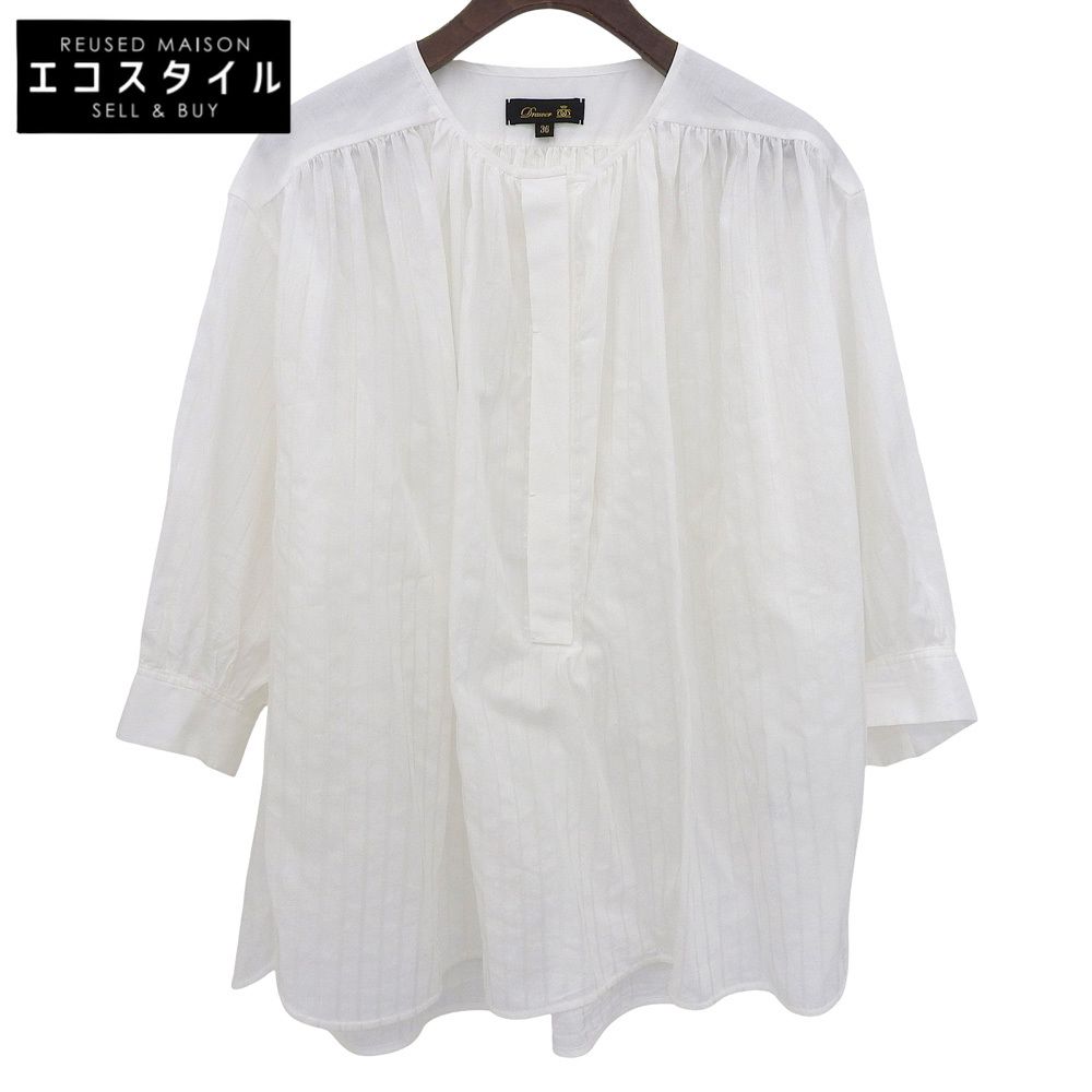 DRAWER ドゥロワー 美品 コットンシルク ストライプ ブラウス トップス