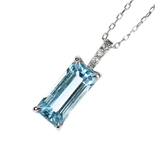 Pt900/ Pt850 アクアマリン ダイヤモンド ペンダントネックレス 0.85ct