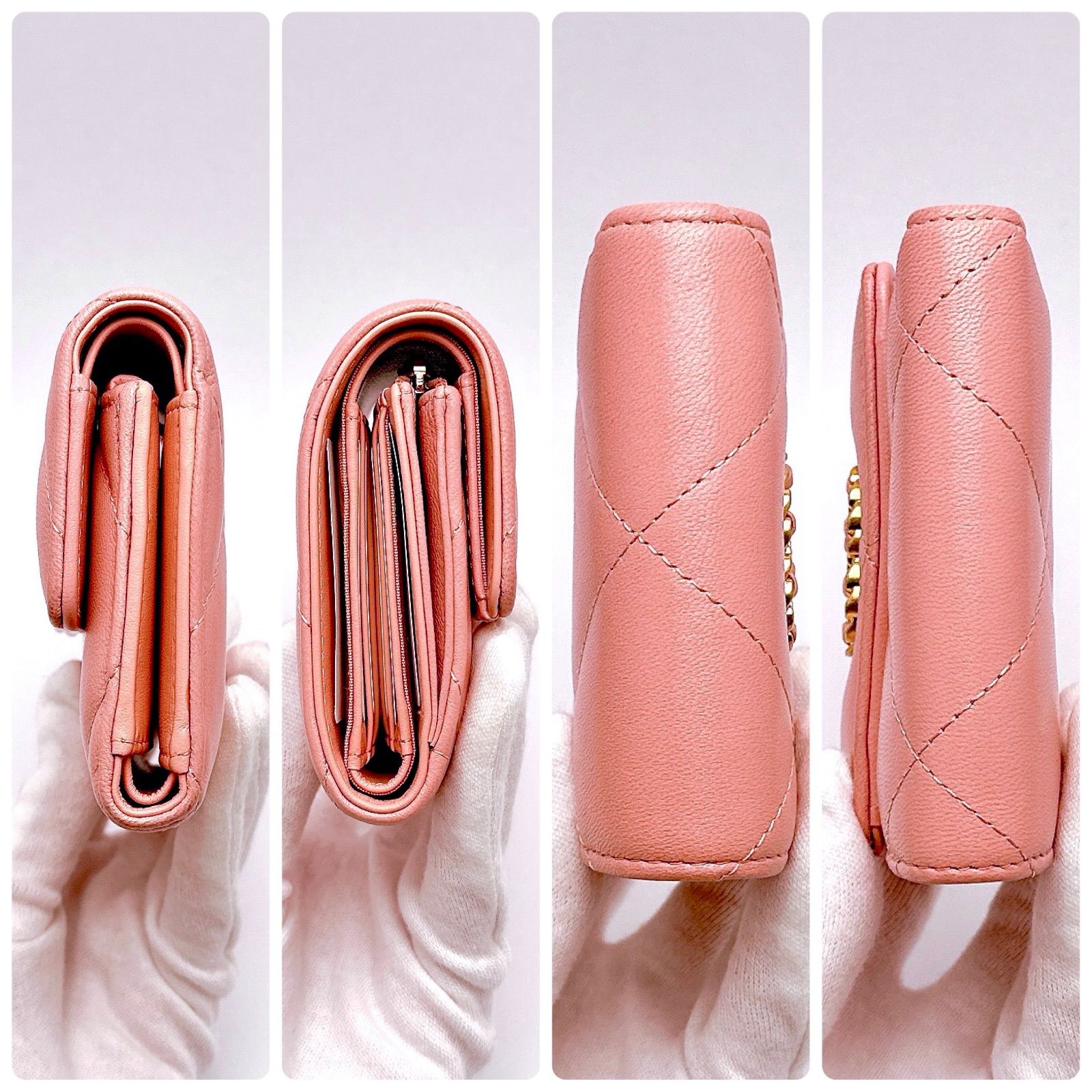 シャネル CHANEL ラムスキン コンパクトウォレット マトラッセ ピンク