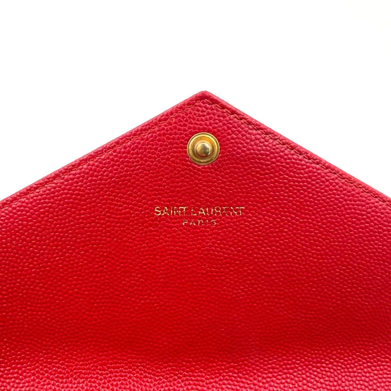 SAINT LAURENT PARIS YSLロゴ Vステッチ キャビアスキン レザー レッド