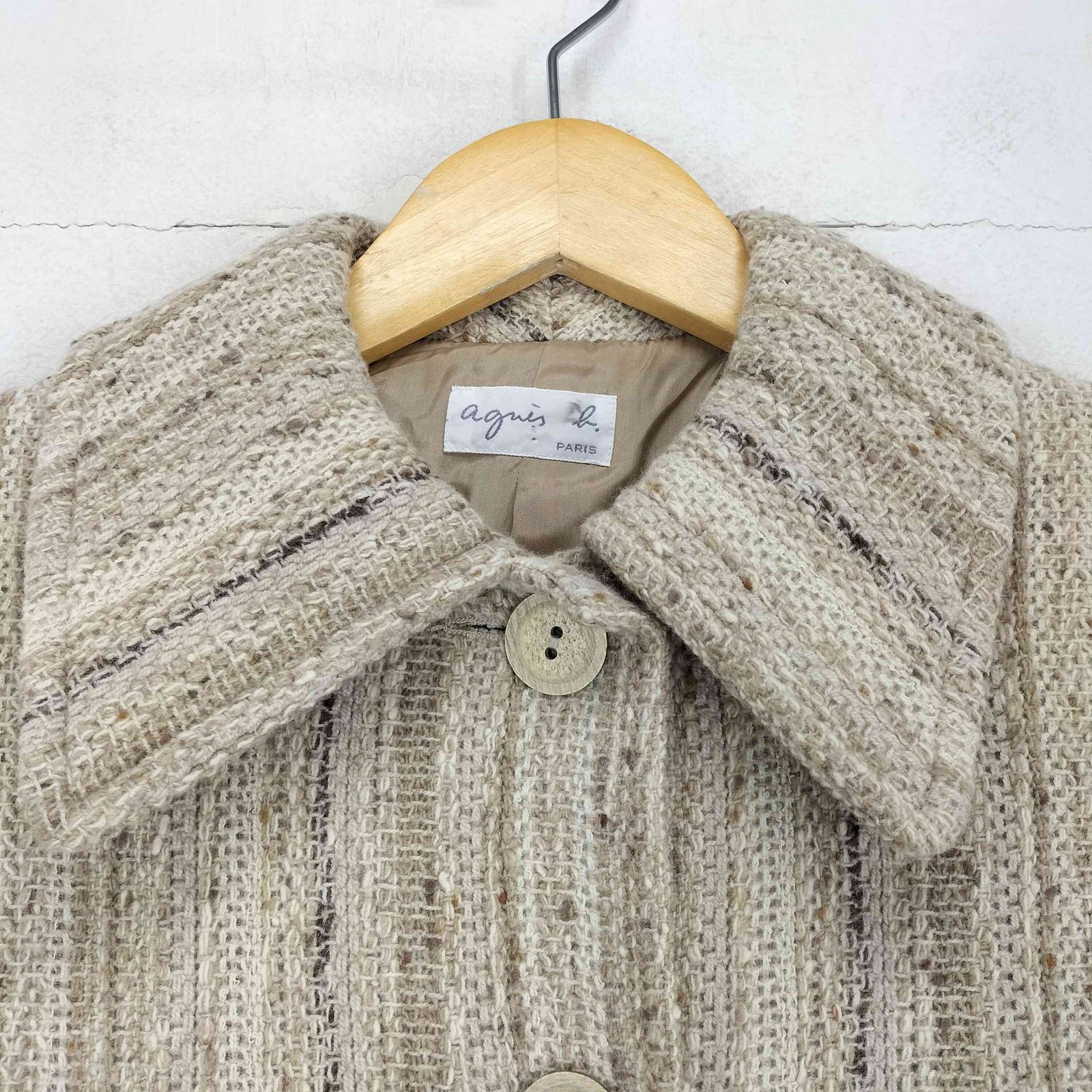 フランス製 agnes b アニエスべー ヘリンボーン ステンカラーコート フランス製 agnes b アニエスべー ヘリンボーン ステンカラーコート