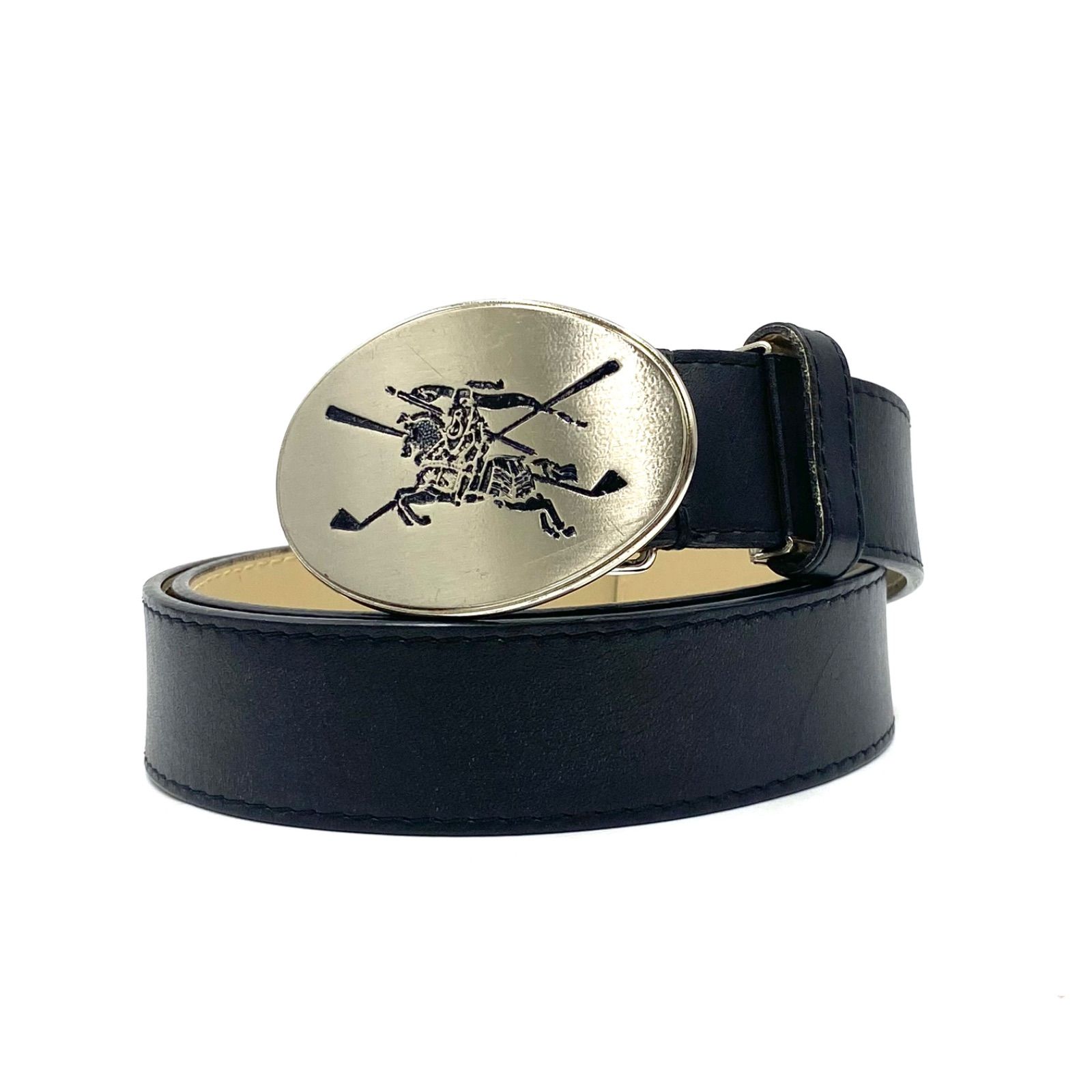 美品　バーバリーゴルフ　バックル　ブラック　レザー　ベルト 美品 BURBERRY golf バーバリー ゴルフ ベルト ウエスト レザー