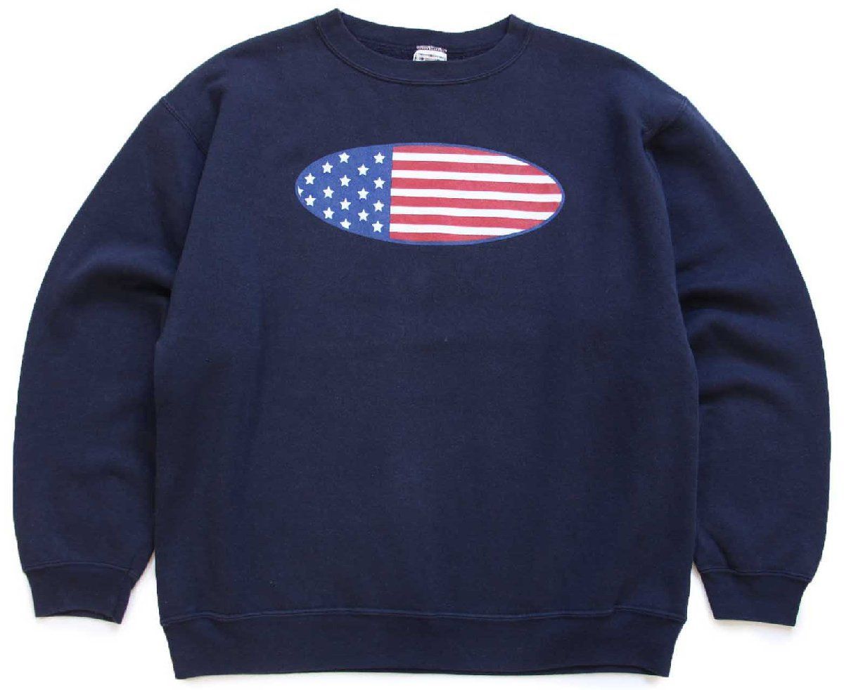 90s USA製 Alore オーバル 星条旗柄 スウェット 濃紺 XL☆オールド