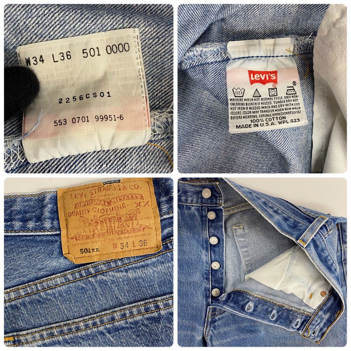 リーバイス Levi's 01年製 501XX USA製 553刻印 デニム ブルー W34 L36