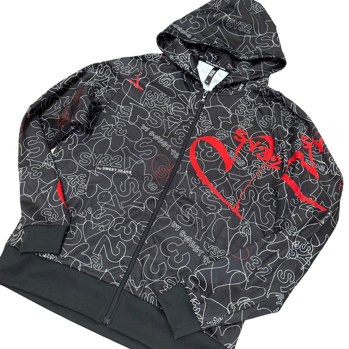 SY32 BY SWEETYEARS ウィンドブレーカー XXLブラック SY32 by SWEET YEARS GRAPHIC RASH GUARD ZIP HOODIE ウィンド