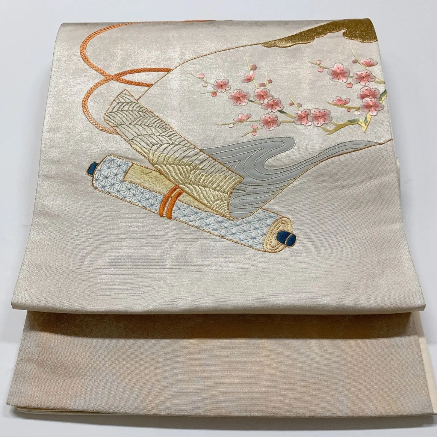 6609］袋帯 絵巻文様 駒刺繍 お太鼓柄 金 正絹 着物 フォーマル - メルカリ